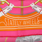 HERMES Carre Stately Wheels Size 90 Rose vif/Rouge/Orange Silk100%