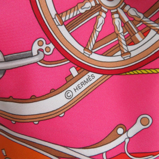 HERMES Carre Stately Wheels Size 90 Rose vif/Rouge/Orange Silk100%