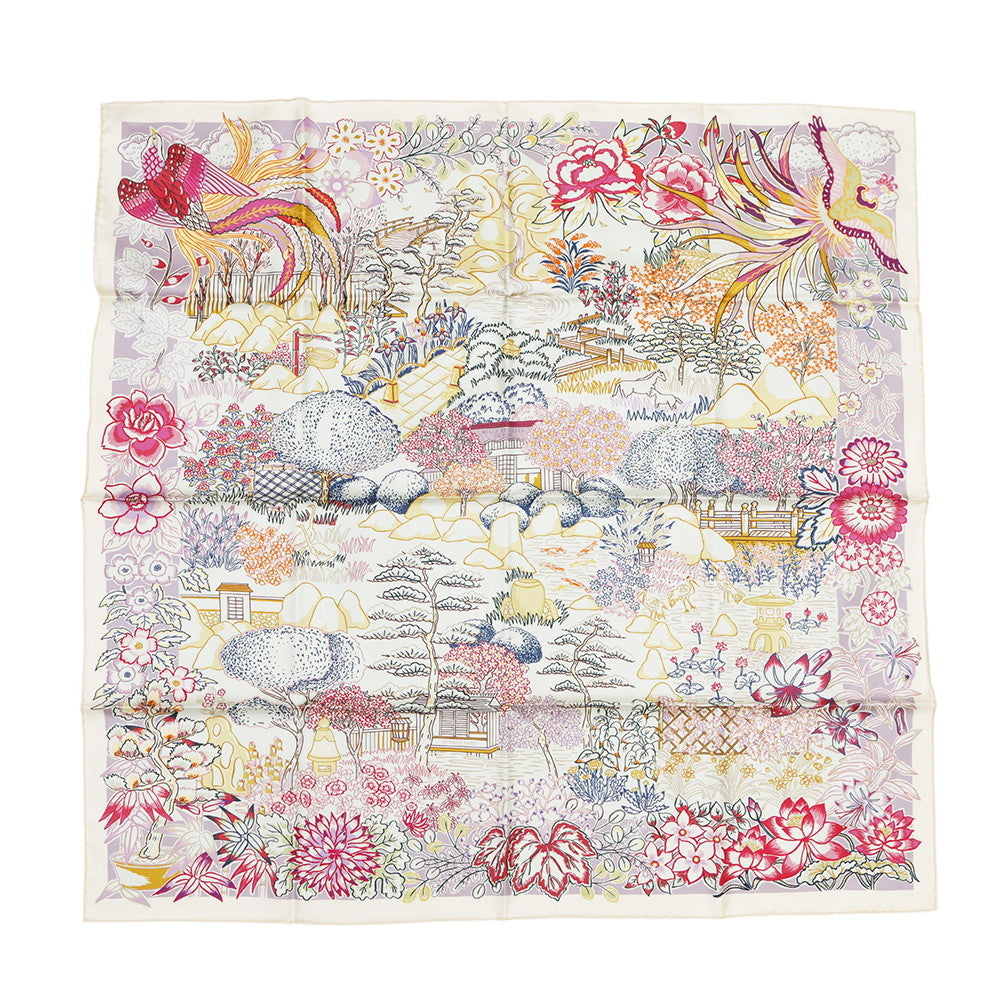 HERMES Carre Carre double-faced scarf "Millefeuille de Soi" Size 90 Vanille/ Pink / Blue Silk100%
