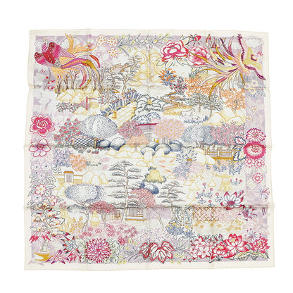 HERMES Carre Carre double-faced scarf "Millefeuille de Soi" Size 90 Vanille/ Pink / Blue Silk100%