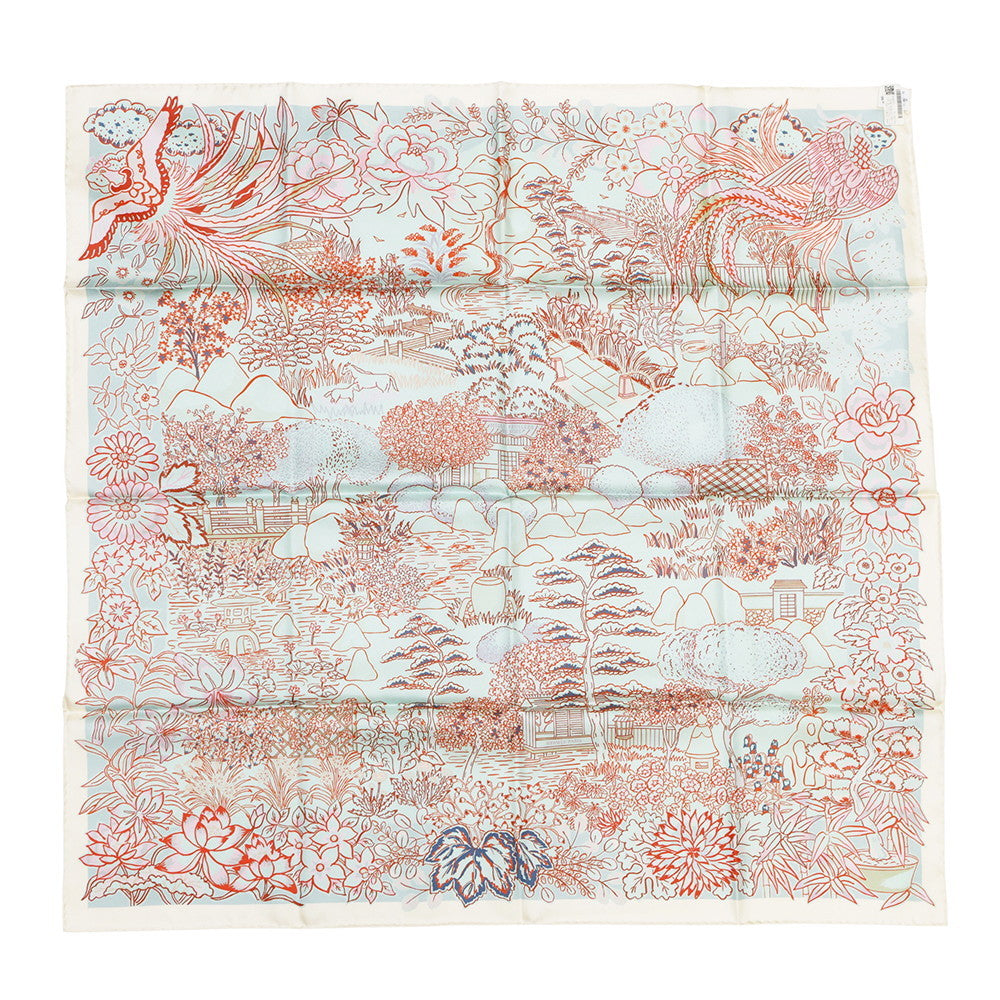 HERMES Carre Carre double-faced scarf "Millefeuille de Soi" Size 90 Vanille/ Pink / Blue Silk100%