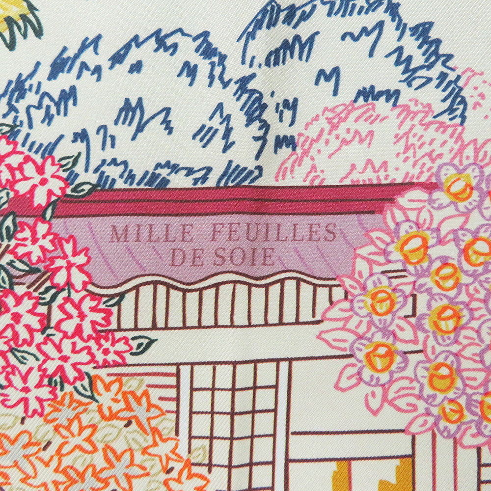 HERMES Carre Carre double-faced scarf "Millefeuille de Soi" Size 90 Vanille/ Pink / Blue Silk100%