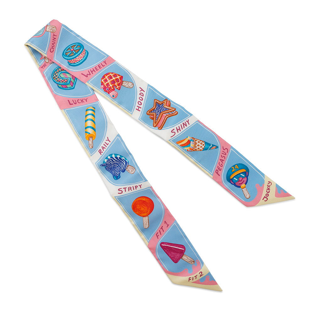 HERMES Twilly Funny Ice Cream Funny Ice Cream Blue Ciel/Rose Bonbon/Yellow Silk100%