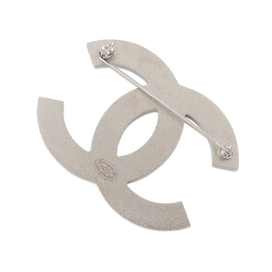CHANEL CC Logo Border Brooch White/Blue Metal