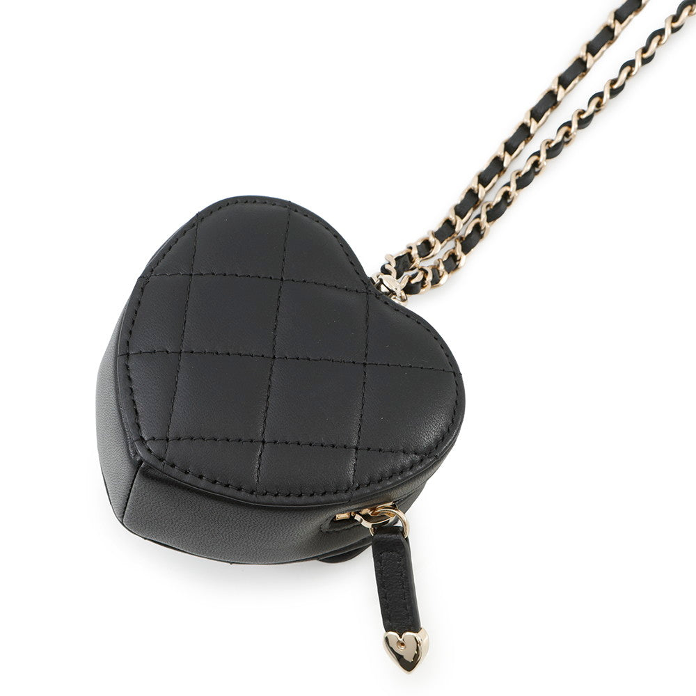 CHANEL Matelasse Heart ChainCoin purse BlackAP2783 Lambskin