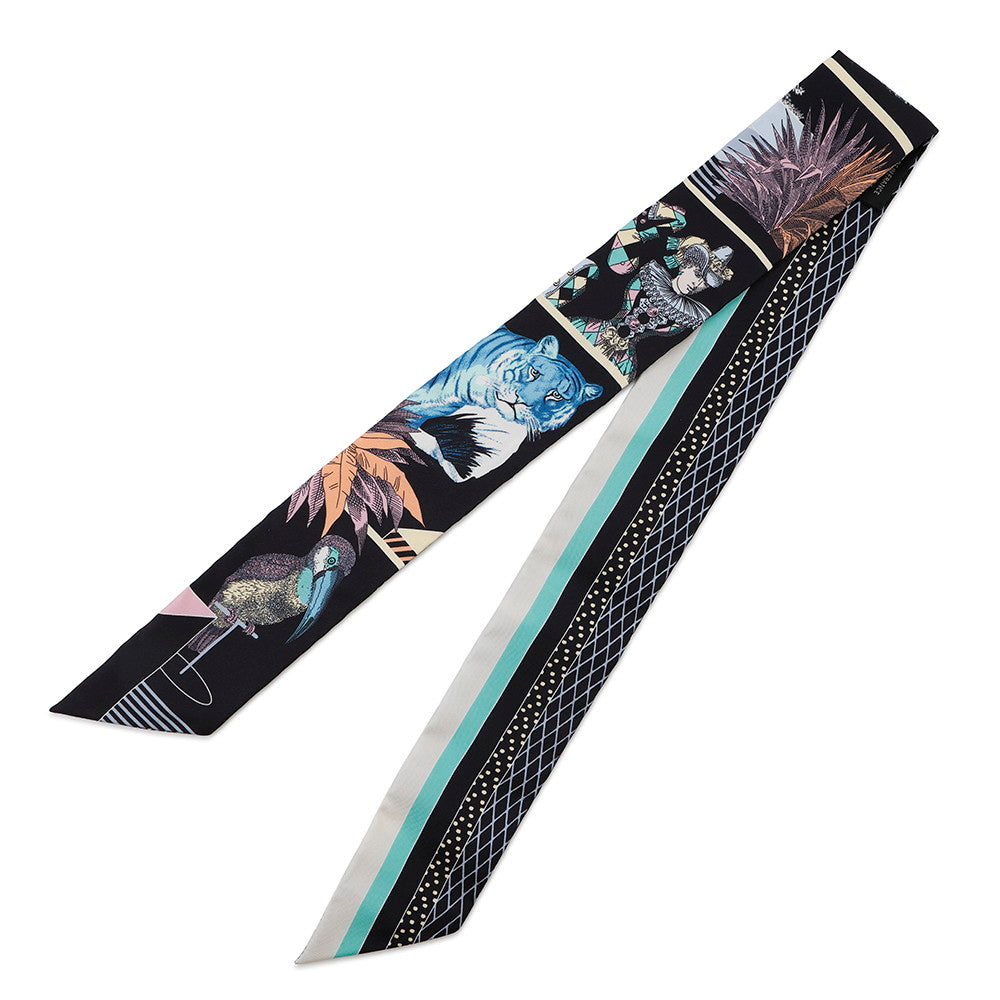 HERMES Twilly GRAND THEATRE NOUVEAU Black/Blue/Vert063761S Silk100%