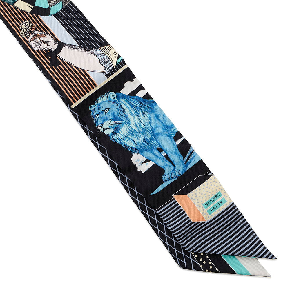 HERMES Twilly GRAND THEATRE NOUVEAU Black/Blue/Vert063761S Silk100%