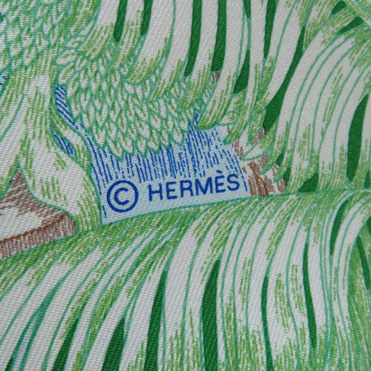 HERMES Carre Fauve Tropical Size 90 Blue/Vert/JauneSoufre Silk100%