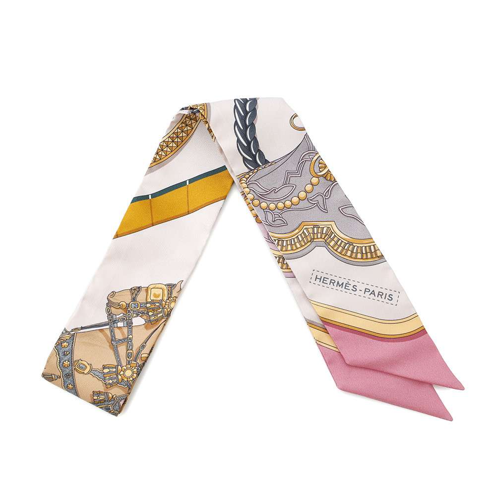 HERMES Twilly GRAND APPARAT Rose・Narkle/Gold/Anthracite Silk100%