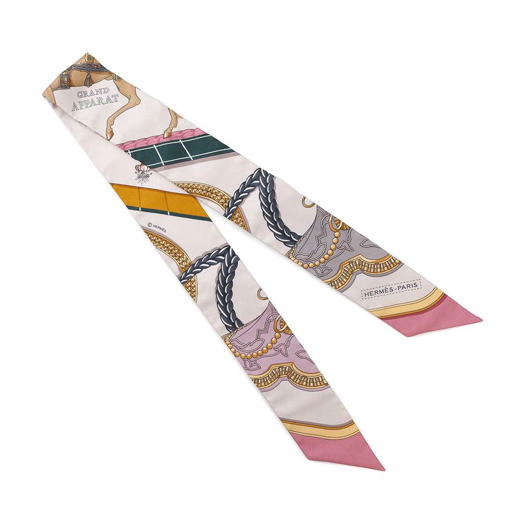 HERMES Twilly GRAND APPARAT Rose・Narkle/Gold/Anthracite Silk100%