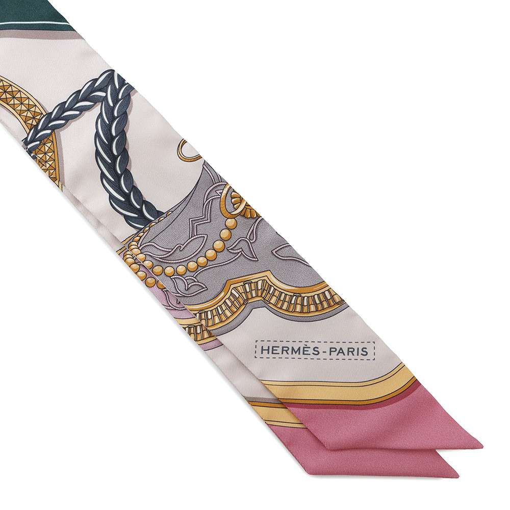 HERMES Twilly GRAND APPARAT Rose・Narkle/Gold/Anthracite Silk100%