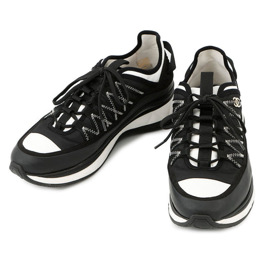 CHANEL CC Logo Sneakers Black/WhiteG46010 Fabric Leather Suede Size 43