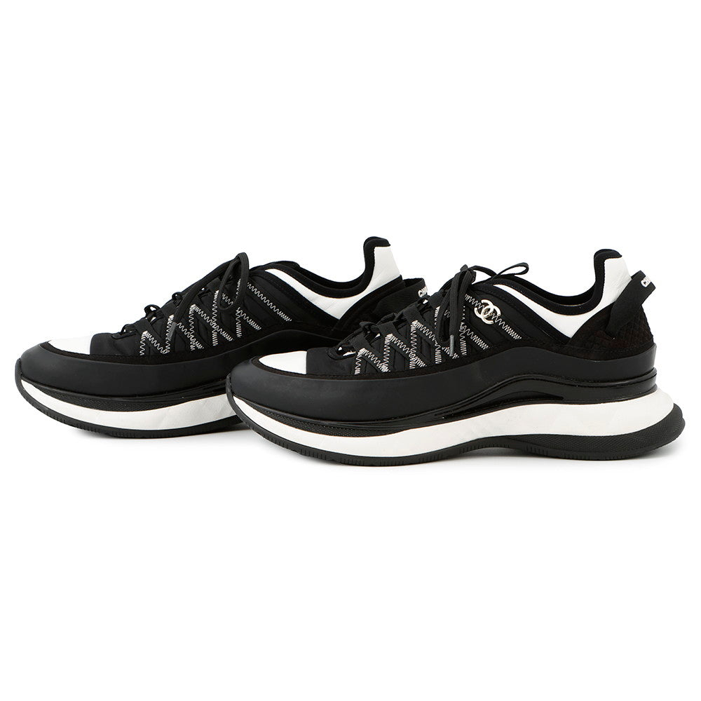 CHANEL CC Logo Sneakers Black/WhiteG46010 Fabric Leather Suede Size 43