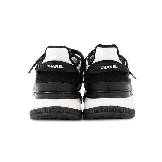 CHANEL CC Logo Sneakers Black/WhiteG46010 Fabric Leather Suede Size 43
