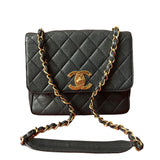 Chanel Classic Flap   Navy Black Caviar Leather 24k Gold Plated Giant CC Logo, 1994-96