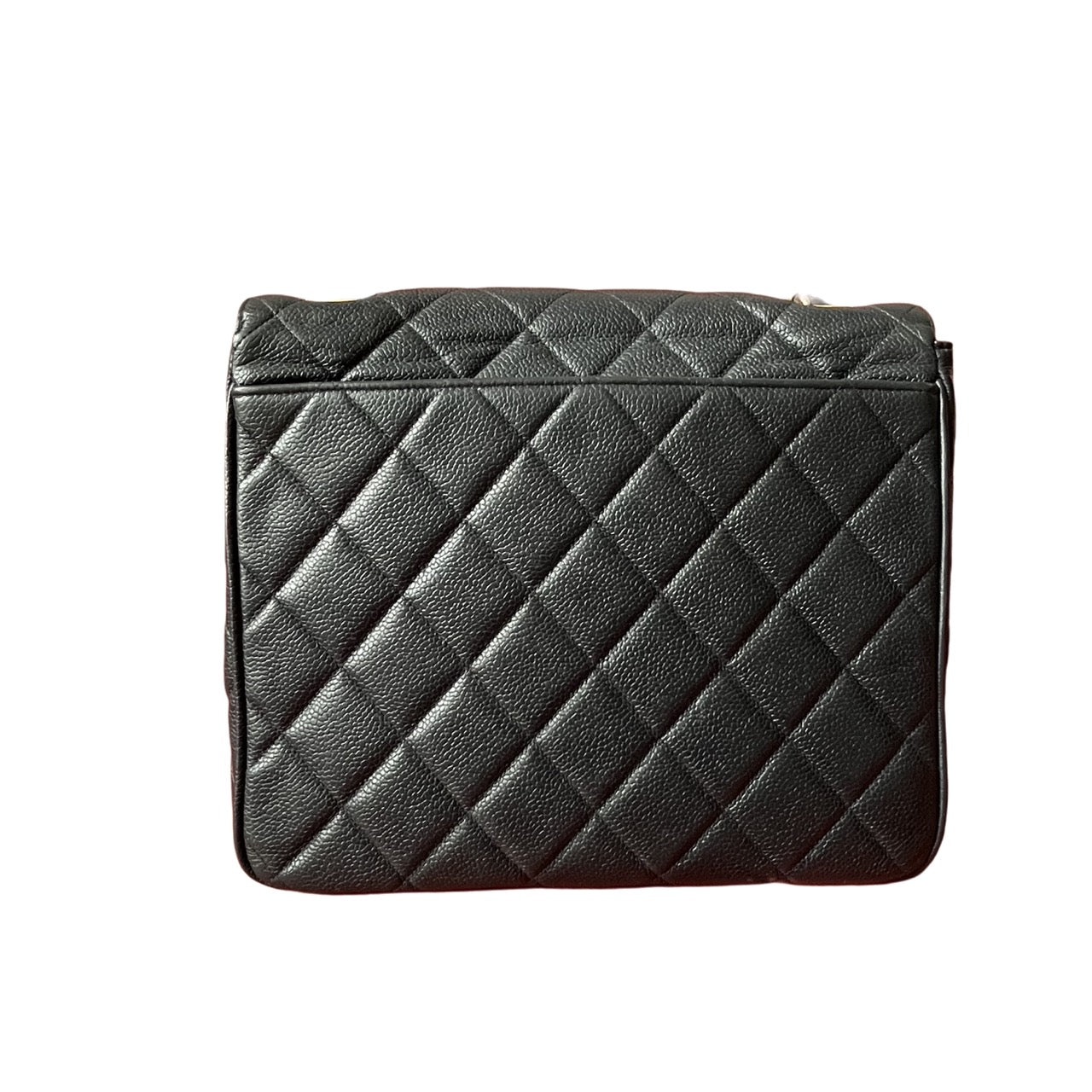 Chanel Classic Flap   Navy Black Caviar Leather 24k Gold Plated Giant CC Logo, 1994-96