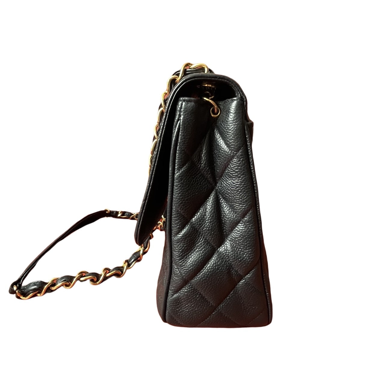 Chanel Classic Flap   Navy Black Caviar Leather 24k Gold Plated Giant CC Logo, 1994-96