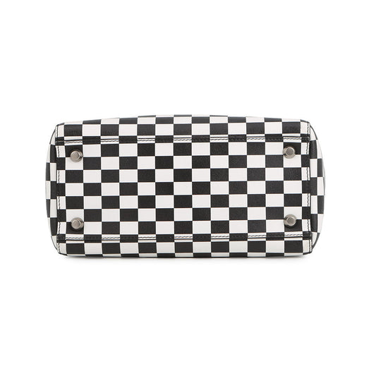 Dior Lady's Dior Checkered 2-Way Bag White/Black Leather Size Medium