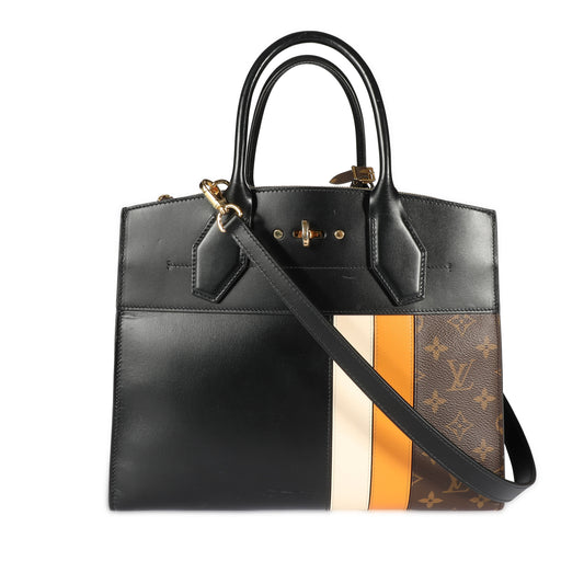 Louis Vuitton Louis Vuitton Black Calfskin & Monogram Canvas City Steamer MM Tote