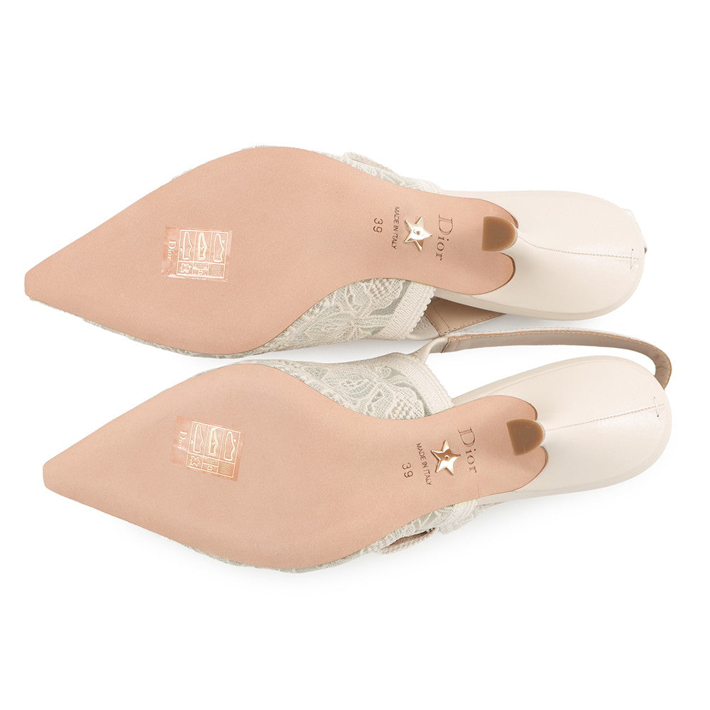 Dior Slingback Pumps Off-white Leather Canvas Size 39