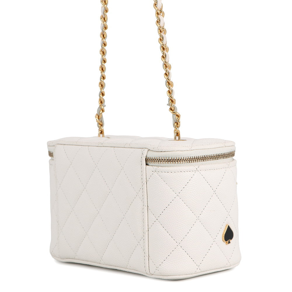 CHANEL Matelasse Vanity Trump Chainshoulder Bag WhiteAP3079 Caviar Leather