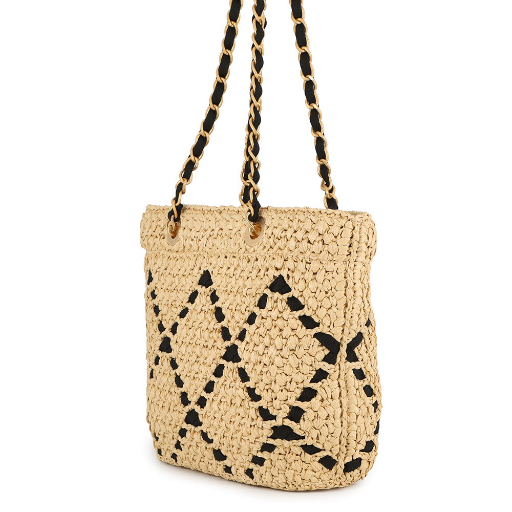 CHANEL Shopping Bag Tote Bag Black/BeigeAS5811 Raffia Size Small