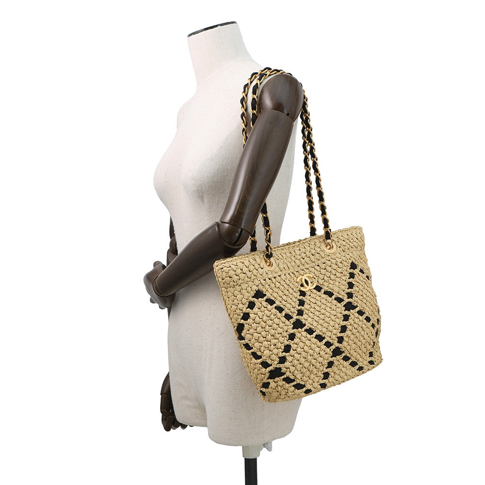 CHANEL Shopping Bag Tote Bag Black/BeigeAS5811 Raffia Size Small