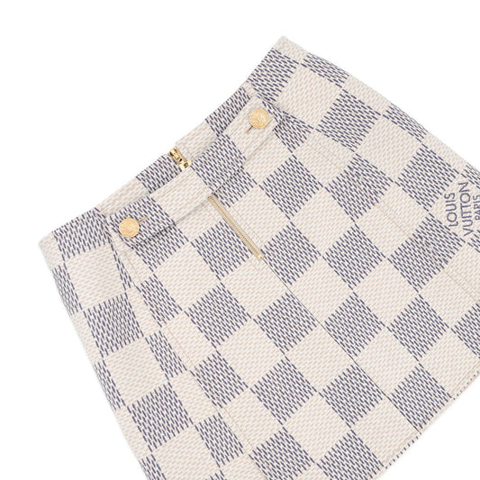 LOUIS VUITTON Damier Azur Skirt Size 40 White/GrayFMSK19 Wool 97% Cashmere3%