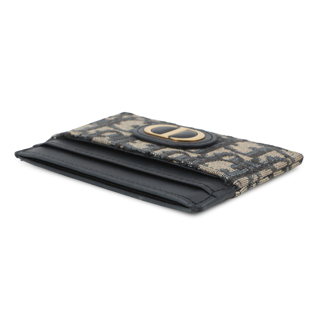 Dior Oblique Jacquard 30Montaigne Freesia Card Holder NavyS2152UTZQ Cotton/Lambskin