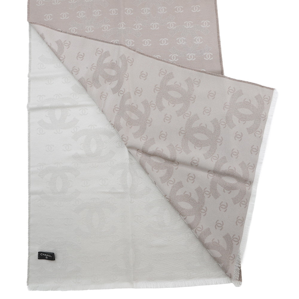 CHANEL CC Logo Stole Greige Silk100%