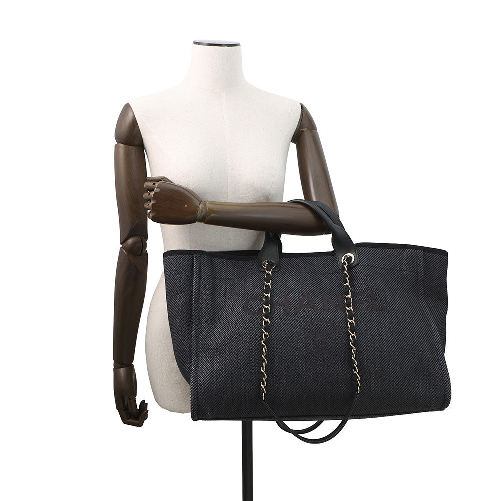CHANEL Deauville shopping bag Navy/BlackA93786 Raffia Leather Size GM