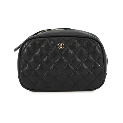CHANEL Matelasse CC Logo Pouch BlackA80910 Caviar Leather