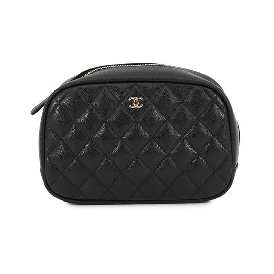 CHANEL Matelasse CC Logo Pouch BlackA80910 Caviar Leather