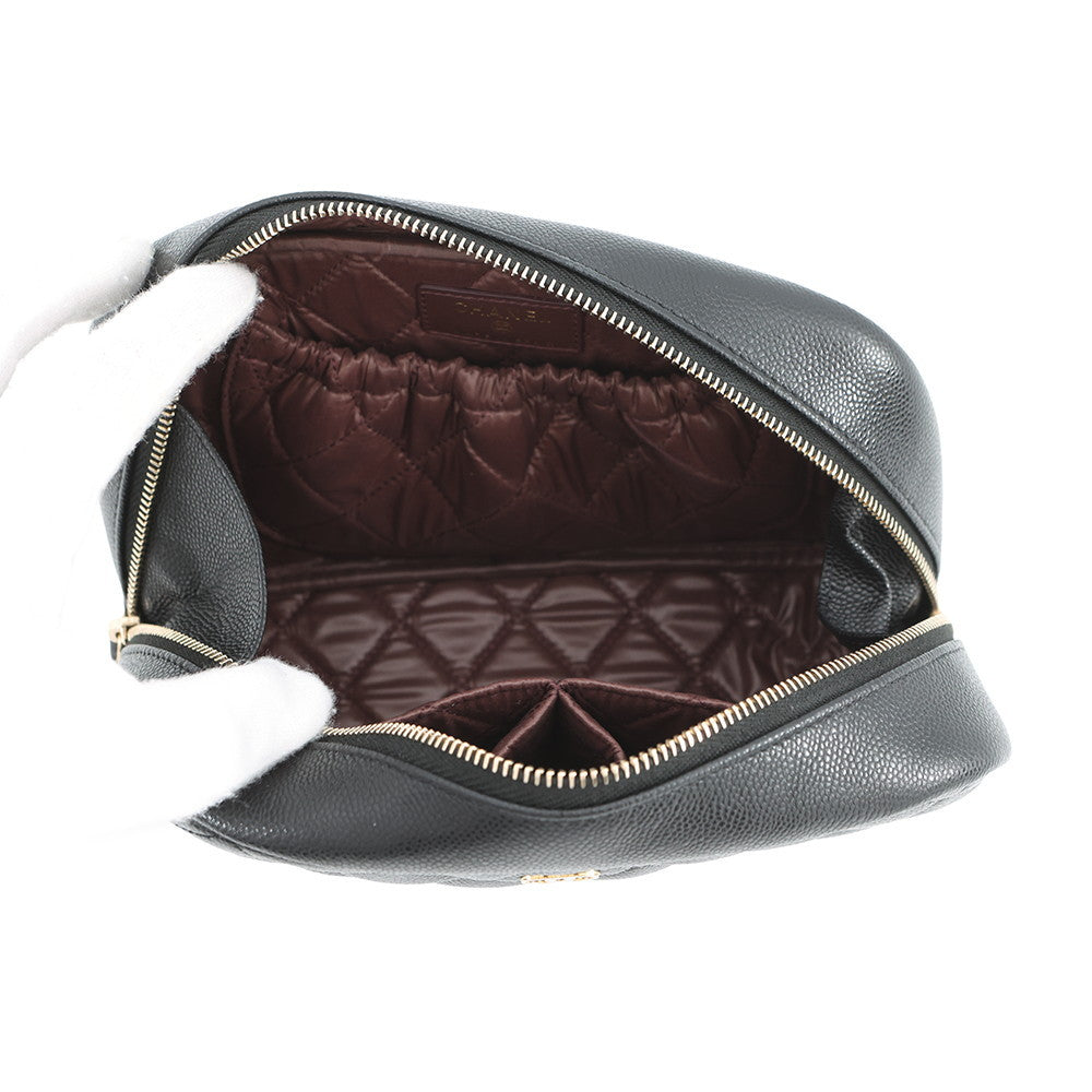 CHANEL Matelasse CC Logo Pouch BlackA80910 Caviar Leather