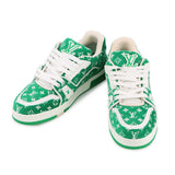 LOUIS VUITTON LV Trainer Line Sneakers Green/White Fabric Size 7
