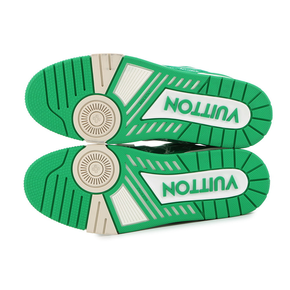 LOUIS VUITTON LV Trainer Line Sneakers Green/White Fabric Size 7