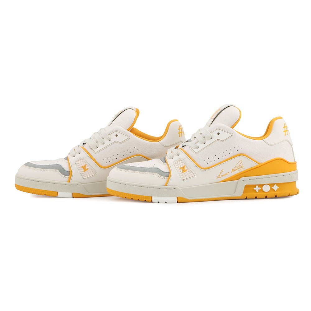 LOUIS VUITTON LV Trainer Line Sneakers Yellow/White/Gray Leather Size 7.5