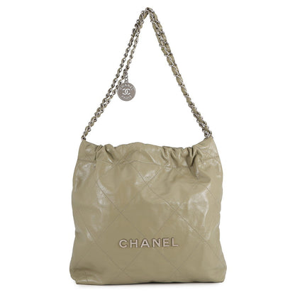 CHANEL CHANEL 22 Chain Shoulder Bag Light KhakiAS3260 Shiny Calf Leather Size Small