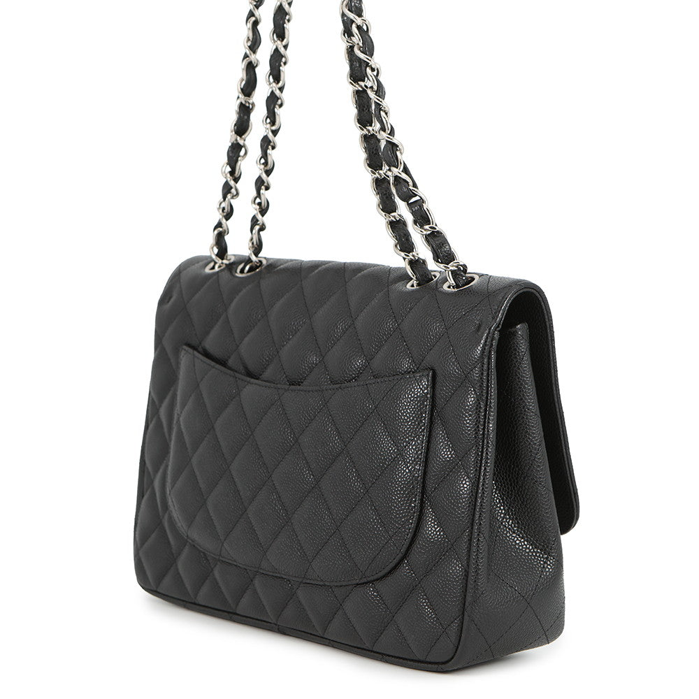 CHANEL Jumbo Matelasse Single Flap ChainShoulder Bag BlackA28600 Caviar Leather Size 30