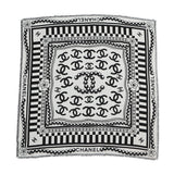 CHANEL CC Logo Stole White/Black Wool 90% Silk10%