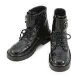 CHANEL Matelasse Disneuf lace-up short boots BlackG36424 Leather Size 38