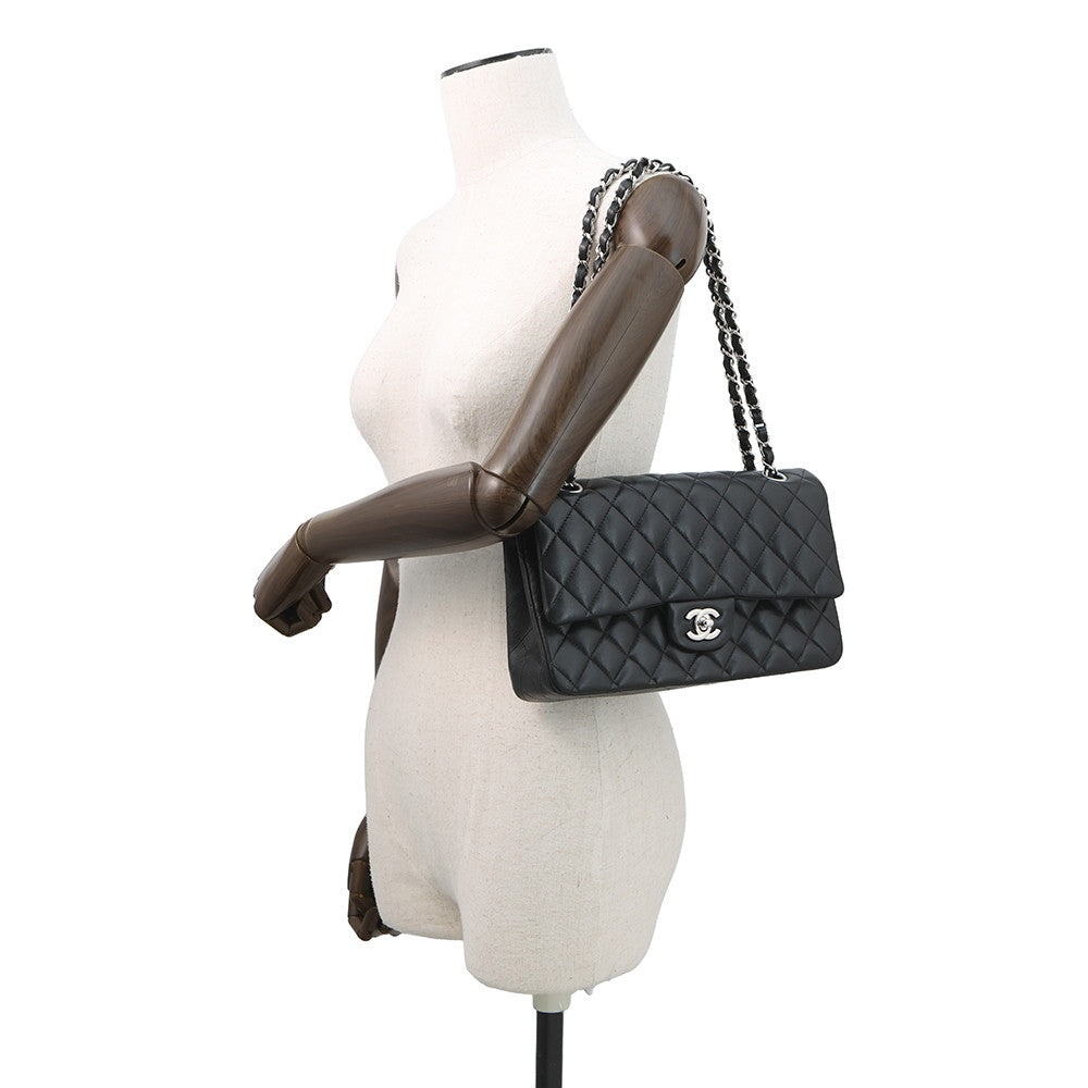 CHANEL Matelasse W flap WChainShoulder Bag BlackA01112 Lambskin Size 25