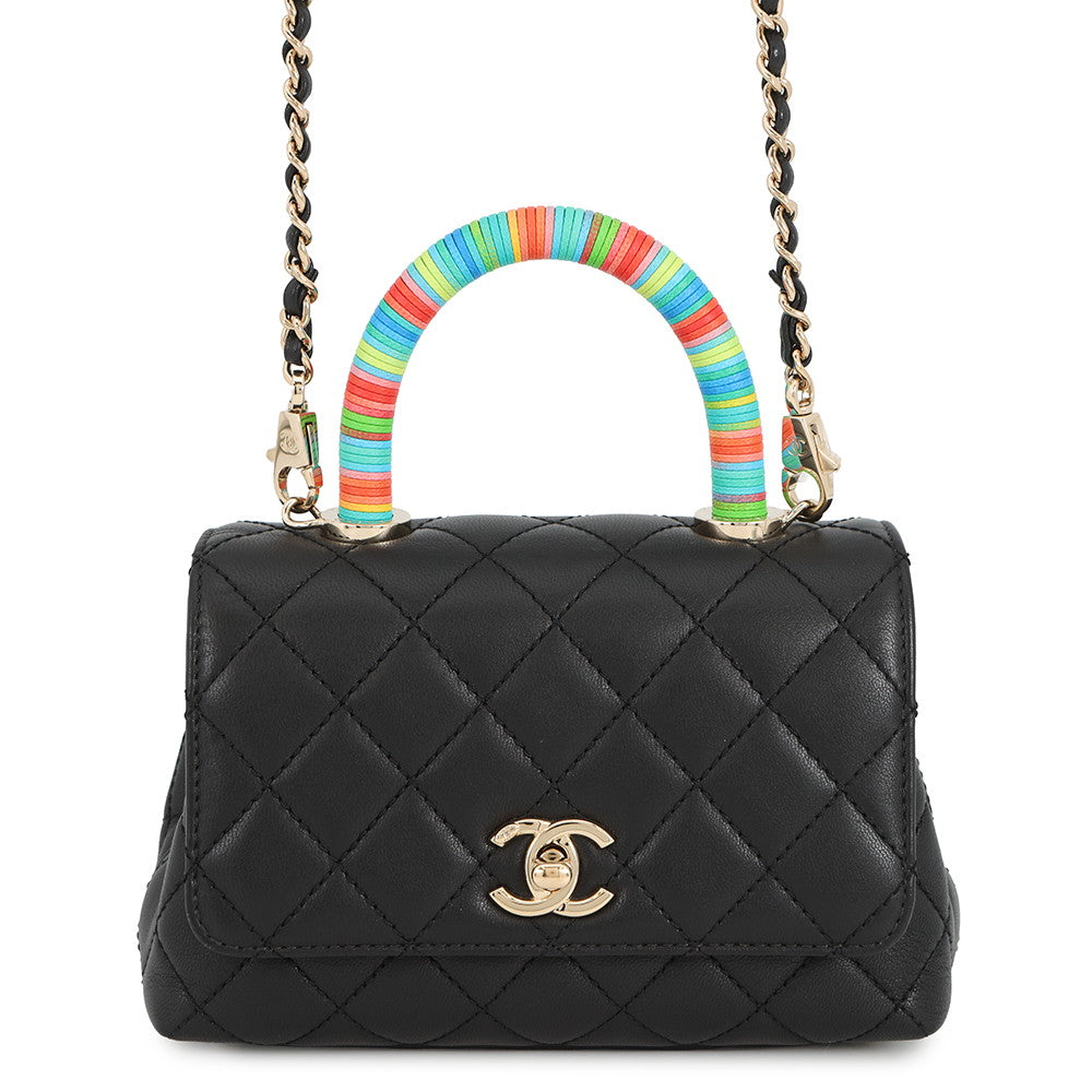 CHANEL Coco Handle 2WAYHandbag BlackAS2215 Leather Size XXS