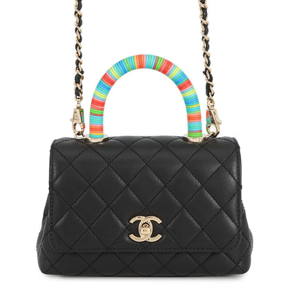 CHANEL Coco Handle 2WAYHandbag BlackAS2215 Leather Size XXS