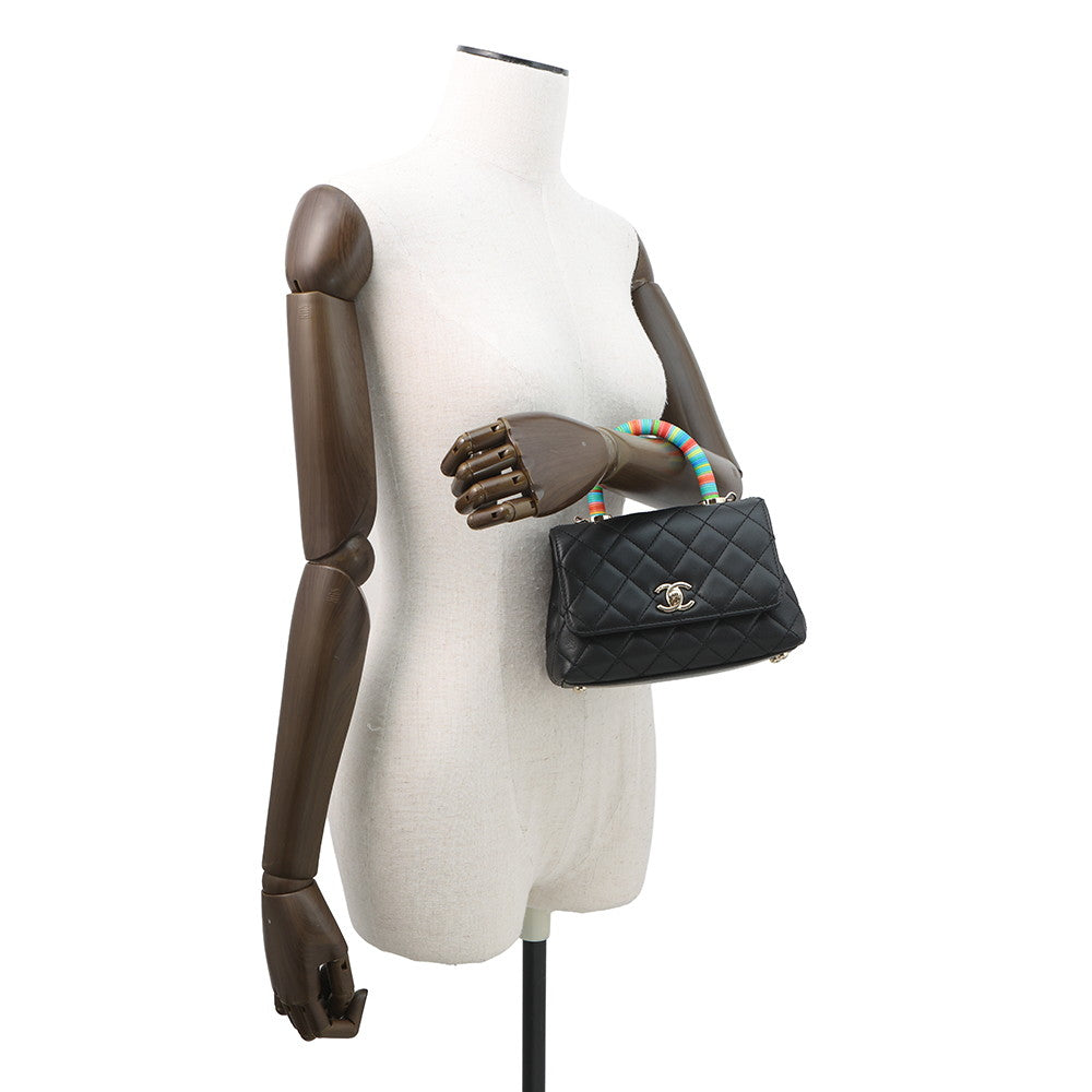 CHANEL Coco Handle 2WAYHandbag BlackAS2215 Leather Size XXS