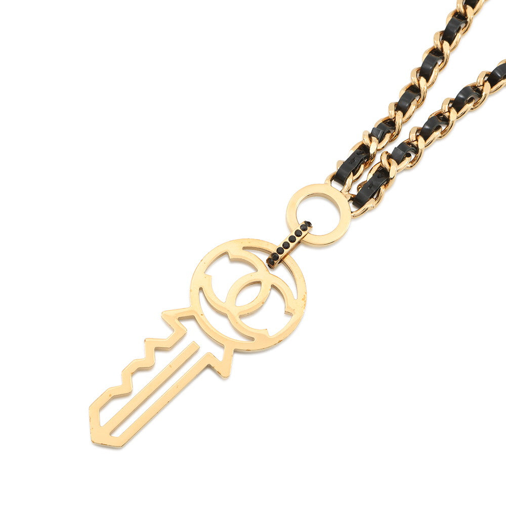 CHANEL CC Logo Key Motif Necklace Metal Leather