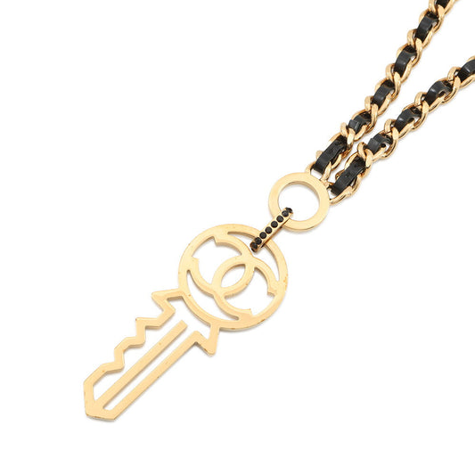 CHANEL CC Logo Key Motif Necklace Metal Leather