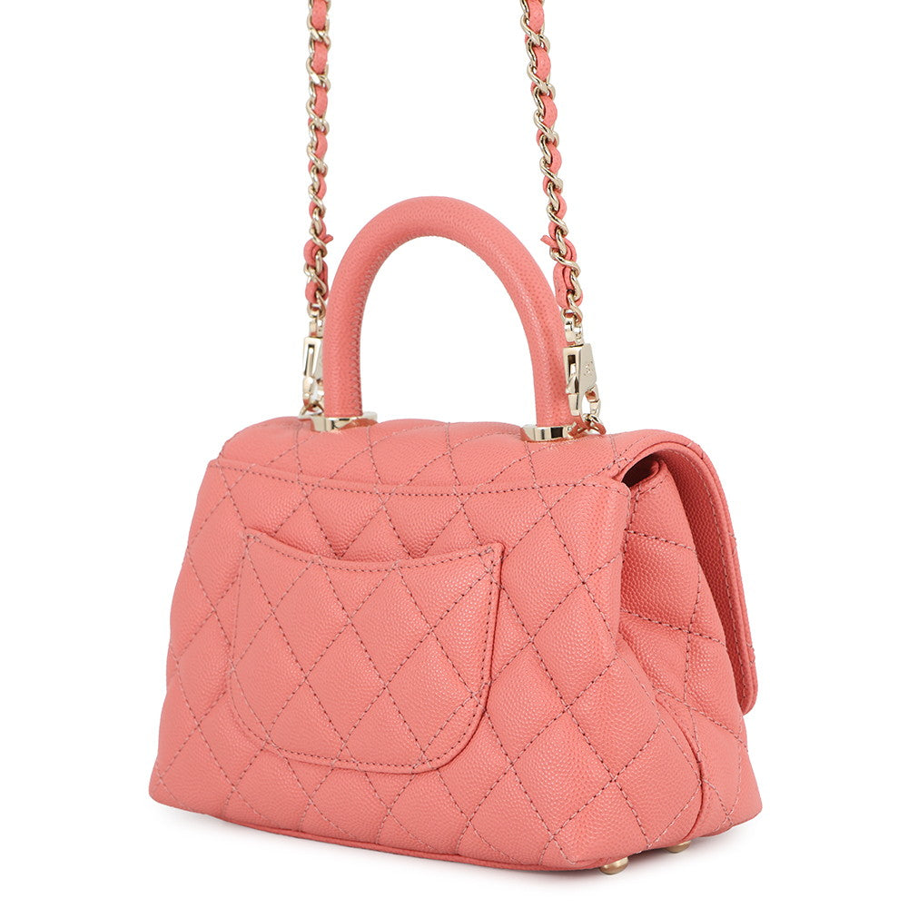 CHANEL Coco Handle 2WAYHandbag CoralPinkAS2215 Caviar Leather Size XXS