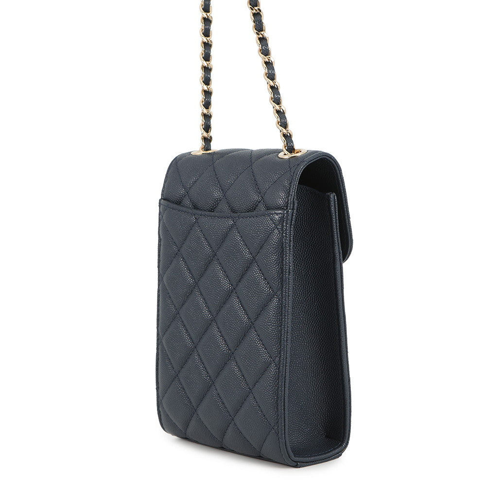 CHANEL Matelasse Shoulder Phone Case NavyAP0249 Caviar Leather