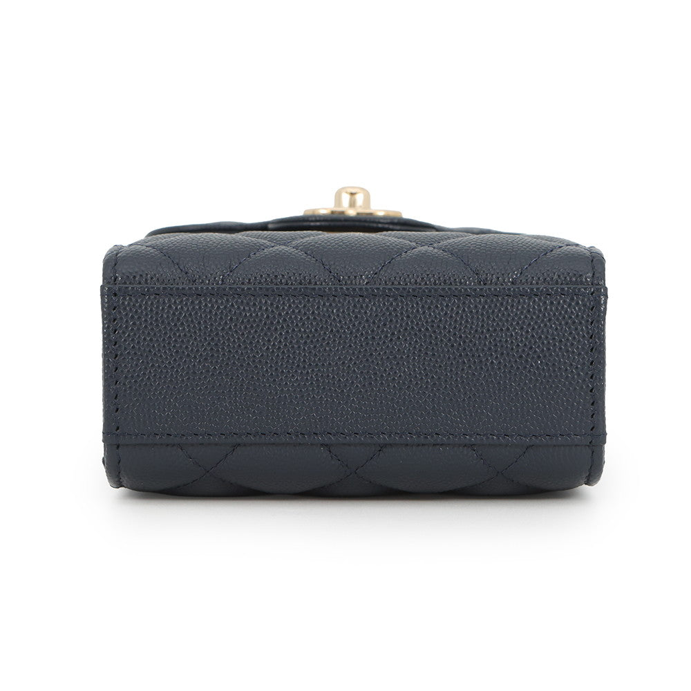 CHANEL Matelasse Shoulder Phone Case NavyAP0249 Caviar Leather
